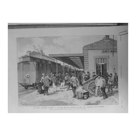 1888 TRAIN ALLEMAND GARE FRANCE VOYAGEUR PASSEPORT IGNEY AVRICOURT FONTIERE