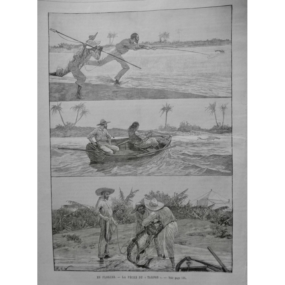 1896 UI FLORIDE PÊCHE TARPON CANNE LIGNE HAMECON BATEAU RIVIERE POISSON