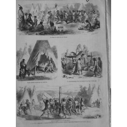 1868 MI INDIENS DANSE SCALP ENSEVELISSEMENT SIOUX DAKOTAH POTEAU GUERRE