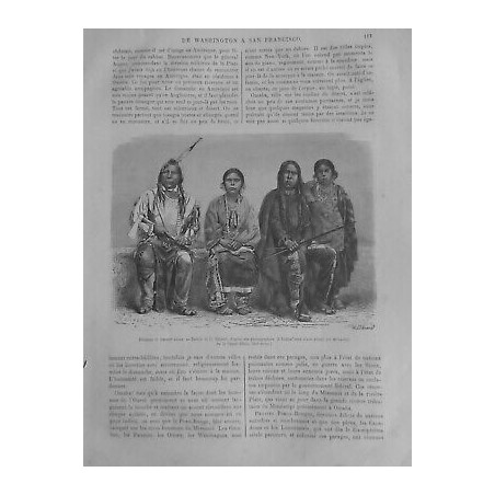 1868 INDIENS HOMMES FEMMES SIOUX DESSIN C.GILBERT