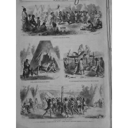 1868 MI INDIENS HABITANT LONG CHEMIN FER PACIFIQUE DANSE SCALP ENTERREMENT SIOUX