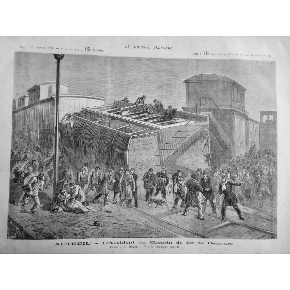 1876 JI TRAIN METRO ACCIDENT CHEMIN FER CEINTURE AUTEUIL