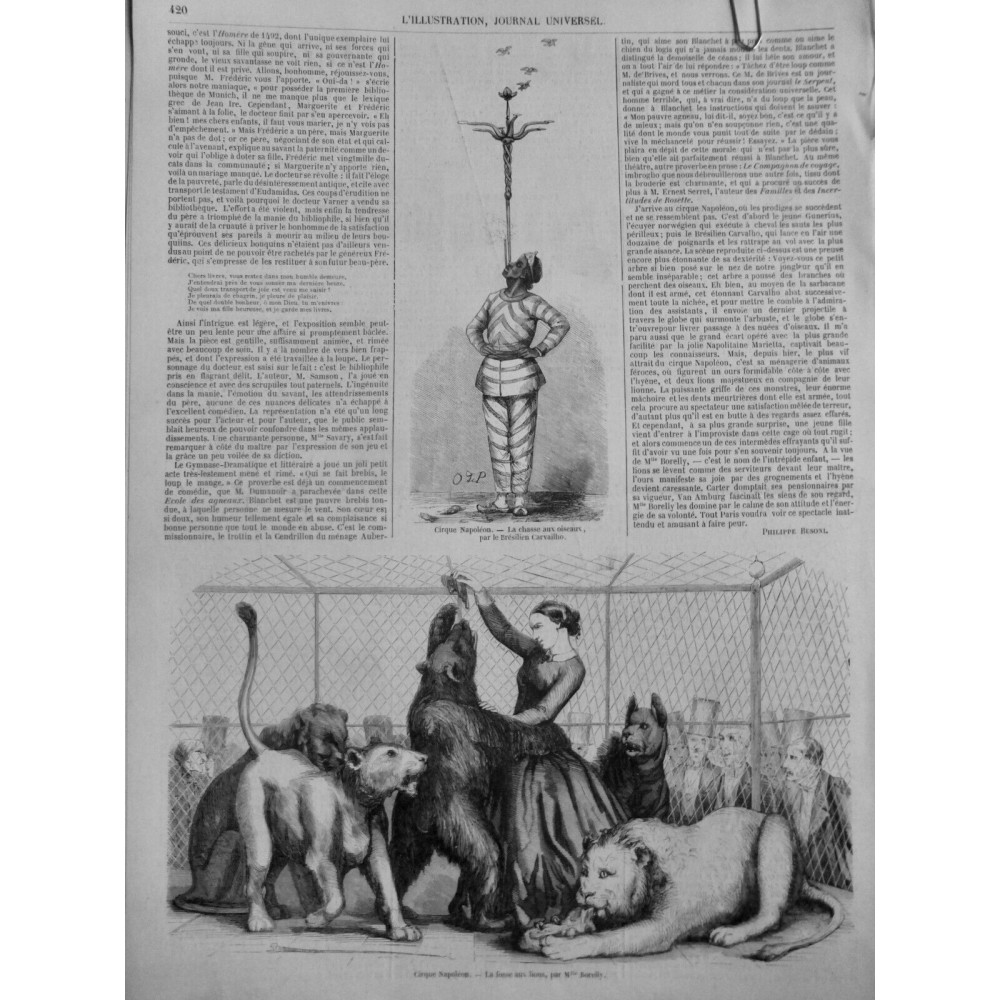 1854 I CIRQUE NAPOLEON FOSSE LIONS CHASSE OISEAUX