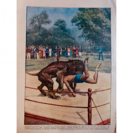 1930  CIRQUE MATCH LUTTEUR LION APRIVOISE