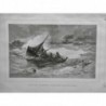 1896 UI NAUFRAGE TABLEAU MORLON CHALOUPE VAGUE VENT BOUEE MATELOT MER SAUVETAGE