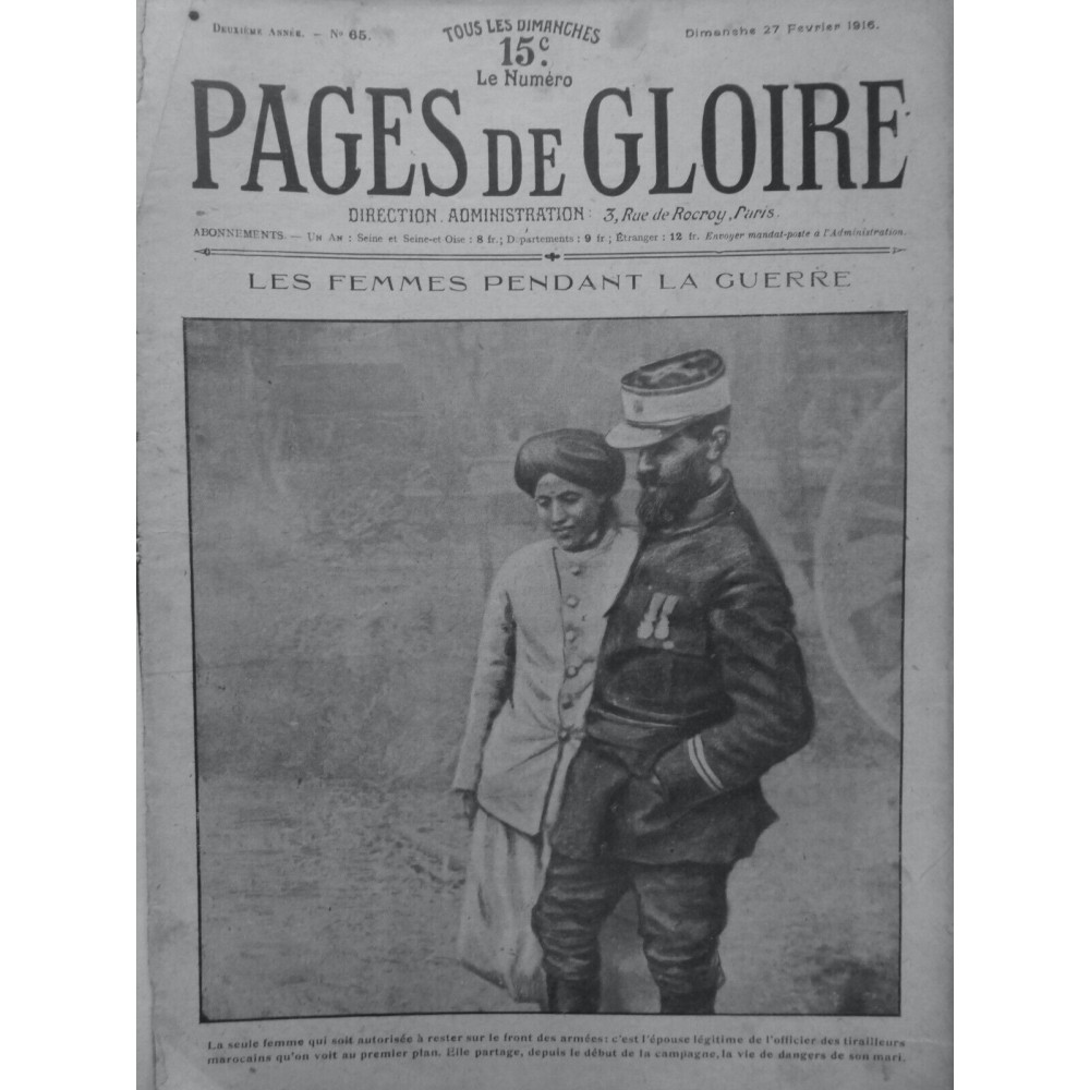 1916 GUERRE FEMME AUTORISEE FRONT ARMEES EPOUSE OFFICIER TIRAILLEURS MAROCAINS