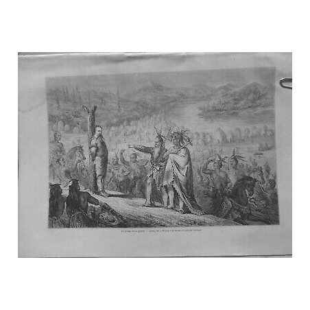 1852 LTM INDIENS POTEAU GUERRE DESSIN J.PELCOQ