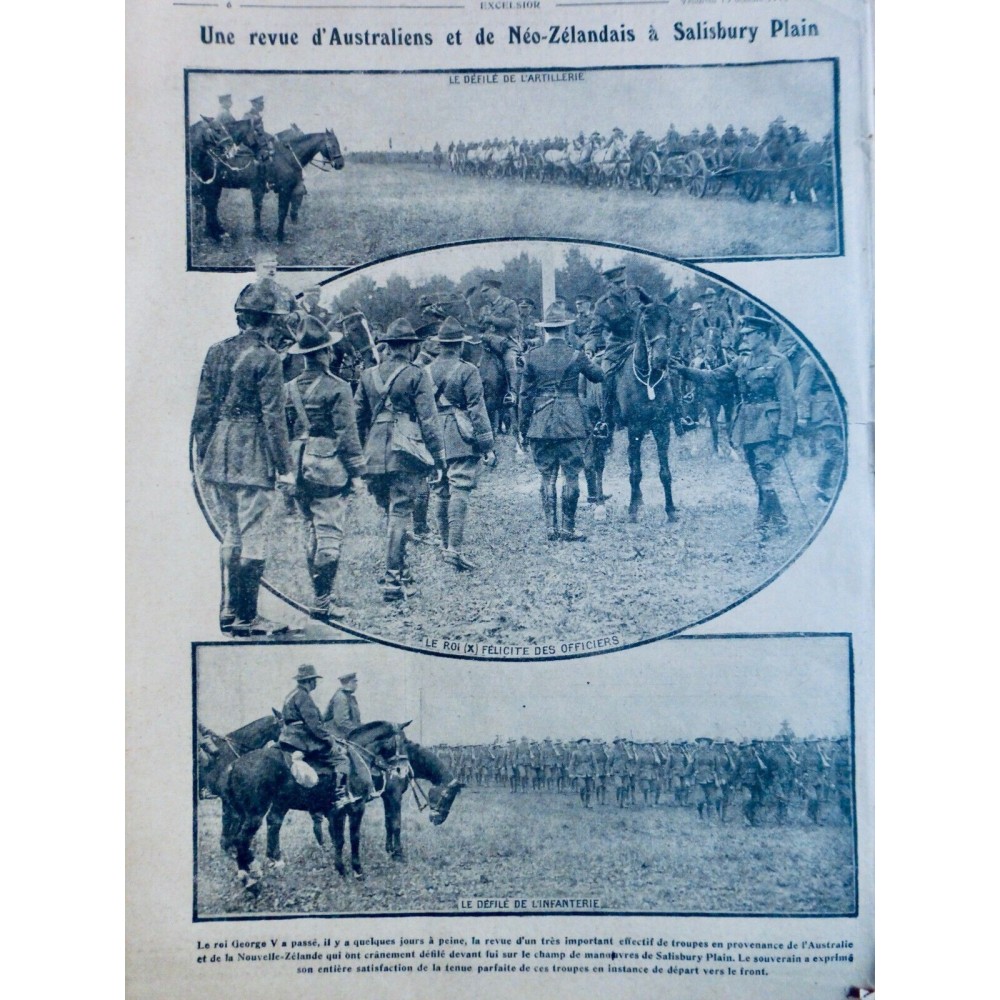 1916 AUSTRALIE REVUE NEO ZELANDAIS SALISBURY PLAIN DEFILE ROI GEORGES V