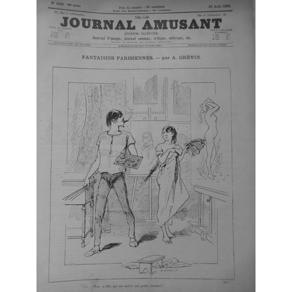 1886 FEMME FEMINISTE FEMINISME PEINTRE FANTAISIES PARISIENNES DESSIN A. GREVIN