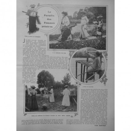 1908 FEMME FEMINISTE FEMINISME PEINTRE ETUDE PAYSAGE PARADIS