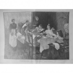 1896 FEMINISTE FEMME PEINTRE DINER BIEN SERVI TABLEAU MME. PHILIPPAR QUINET