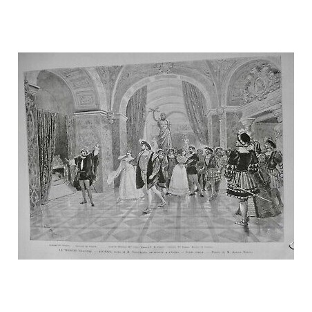 1890 THEATRE ASCANIO OPERA SAINT SAENS SCENE FINALE DESSIN ADRIEN MARIE