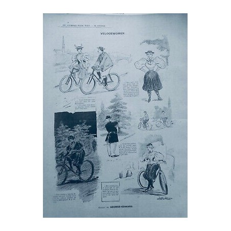 1896 VELOCIPEDE VELO CYCLISTE VELOCEWOMEN TENUE CULOTTE DESSIN EDWARD