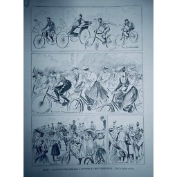 1894 VELOCIPEDE VELO CYCLISTE PARIS COURSE ARTISTES BOIS BOULOGNE FEMMES