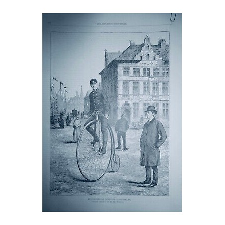 1887 VELOCIPEDE VELO CYCLISTE BRUXELLES PORTEURS DEPECHES GRANDE ROUE