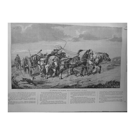 1867 UI ATTELAGE PICARDIE CHEVAUX CHARRETTE CHIEN FOUET TABLEAU BEAVIS