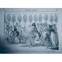 1870 VELOCIPEDE VELO CYCLISTE PARIS JARDIN LUXEMBOURG COURSE ESTAMPE NAPOLEON