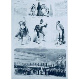 1868 MI CARNAVAL VENISE COSTUMES BAL NUIT PLACE SAINT MARC CROQUIS M.STELLA