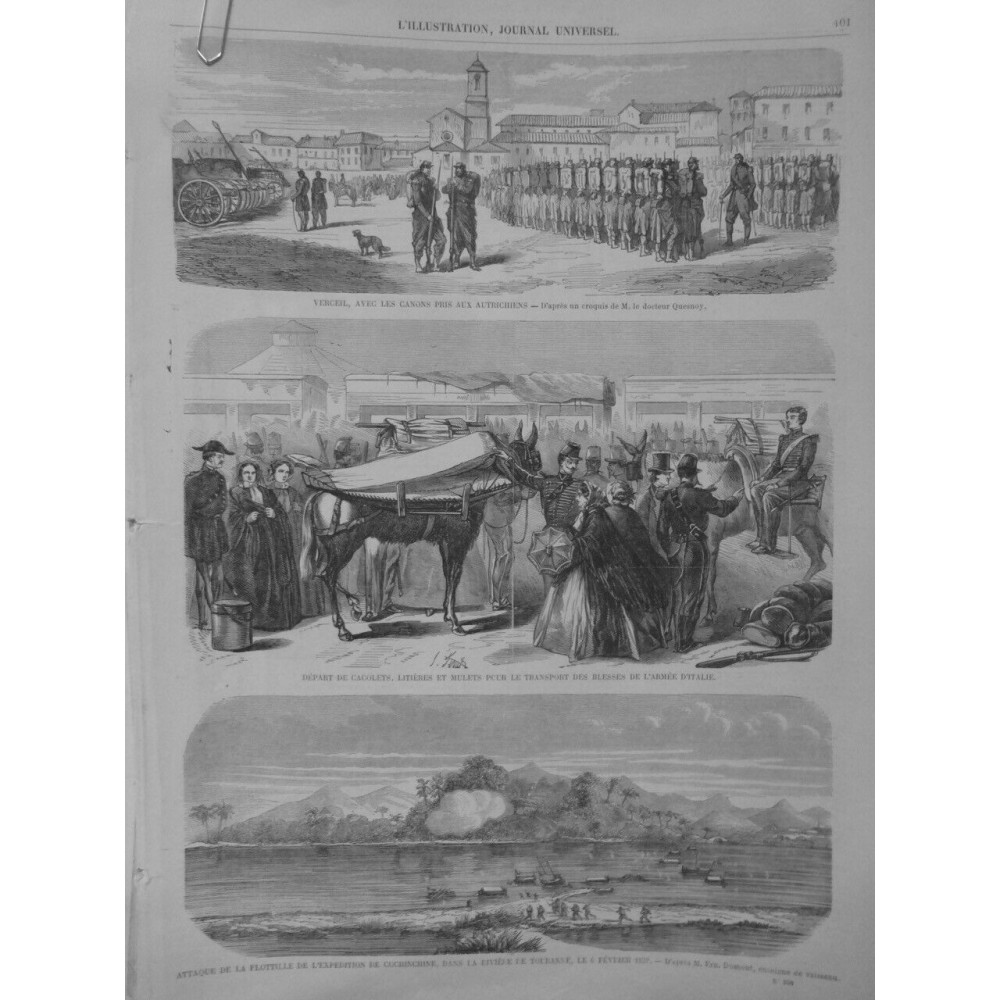 1859 I AMBULANCES DEPART CACOLETS LITIERES MULETS TRANSPORT BLESSES