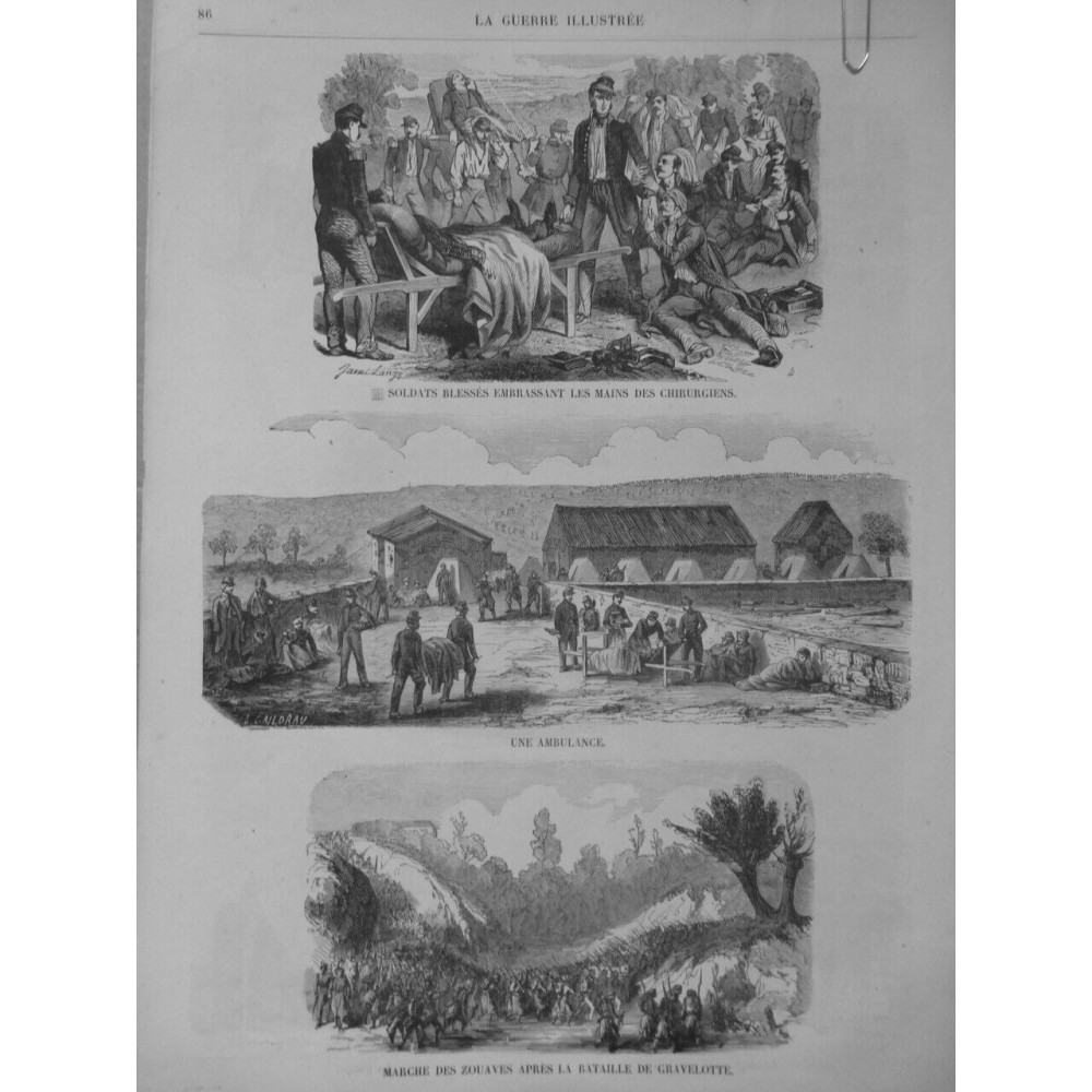 1870 GI AMBULANCES BRANCARDIER SOLDATS BLESSES