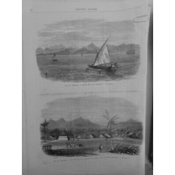 1874 UI SUMATRA BATEAU VOILE FORT VILLAGE PEDIR PAYS ATCHIN