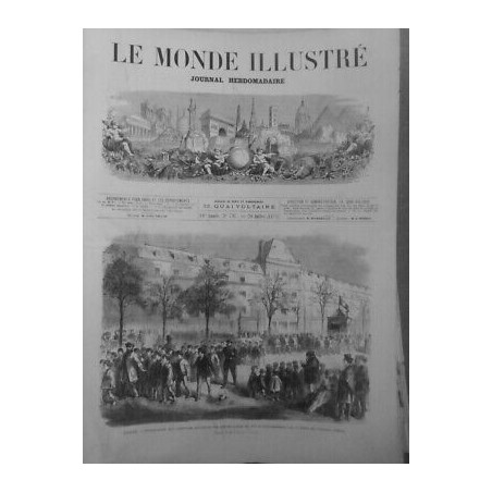 1872 PARIS PREPARATION EXERCICES MILITAIRES PETITES ECOLES PLACE CHATEAU EAU