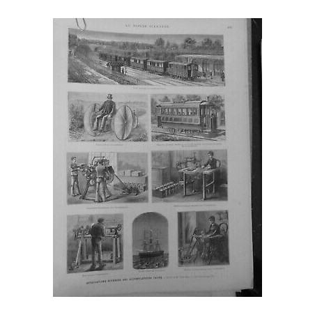 1883 ELECTRICITE TRAIN TRAMWAY MACHINE DECOUPER COUDRE TOUR IMPRIMANTE