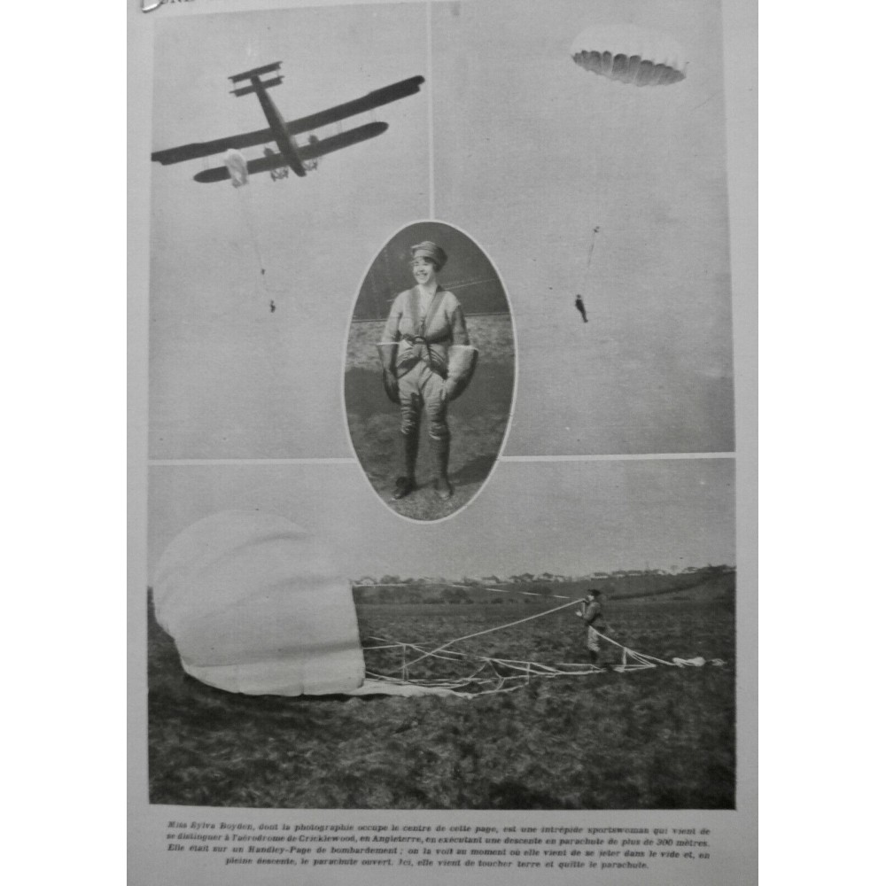 1892 1926 PF PARACHUTE ANGLETERRE SYLVA BOYDEN AVION DESCENTE AERODROME