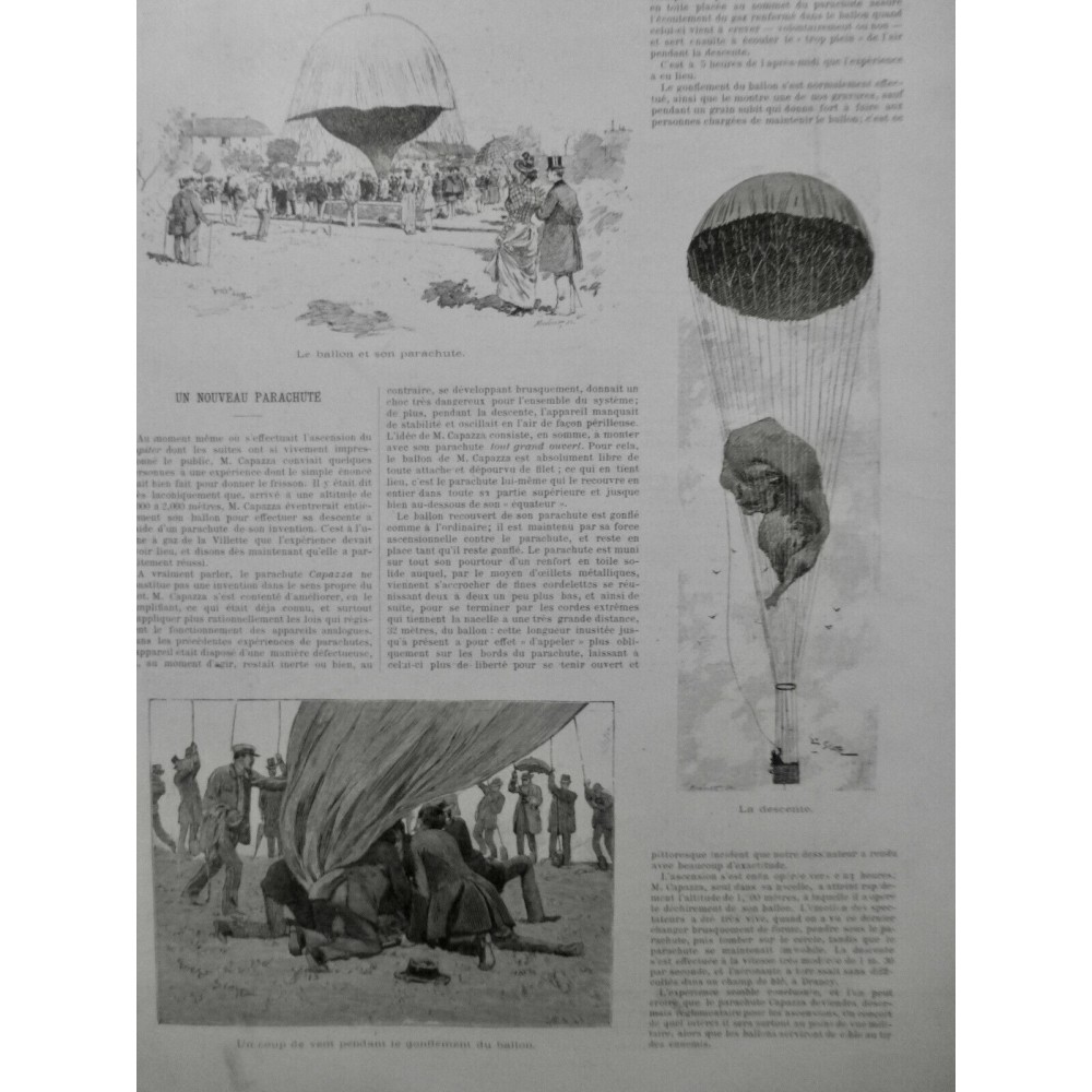 1892 I PARACHUTE BALLON EXPERIENCE CAPAZZA GONFLEMENT BALLON ASCENSION