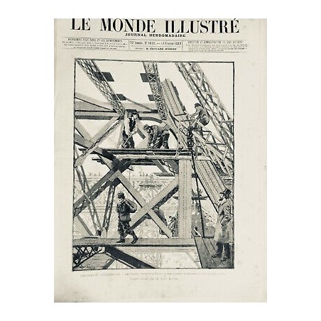 1888 MI TOUR EIFFEL EXPOSITION TRAVAUX OUVRIERS ELEVATION STRUCTURE METALLIQUE