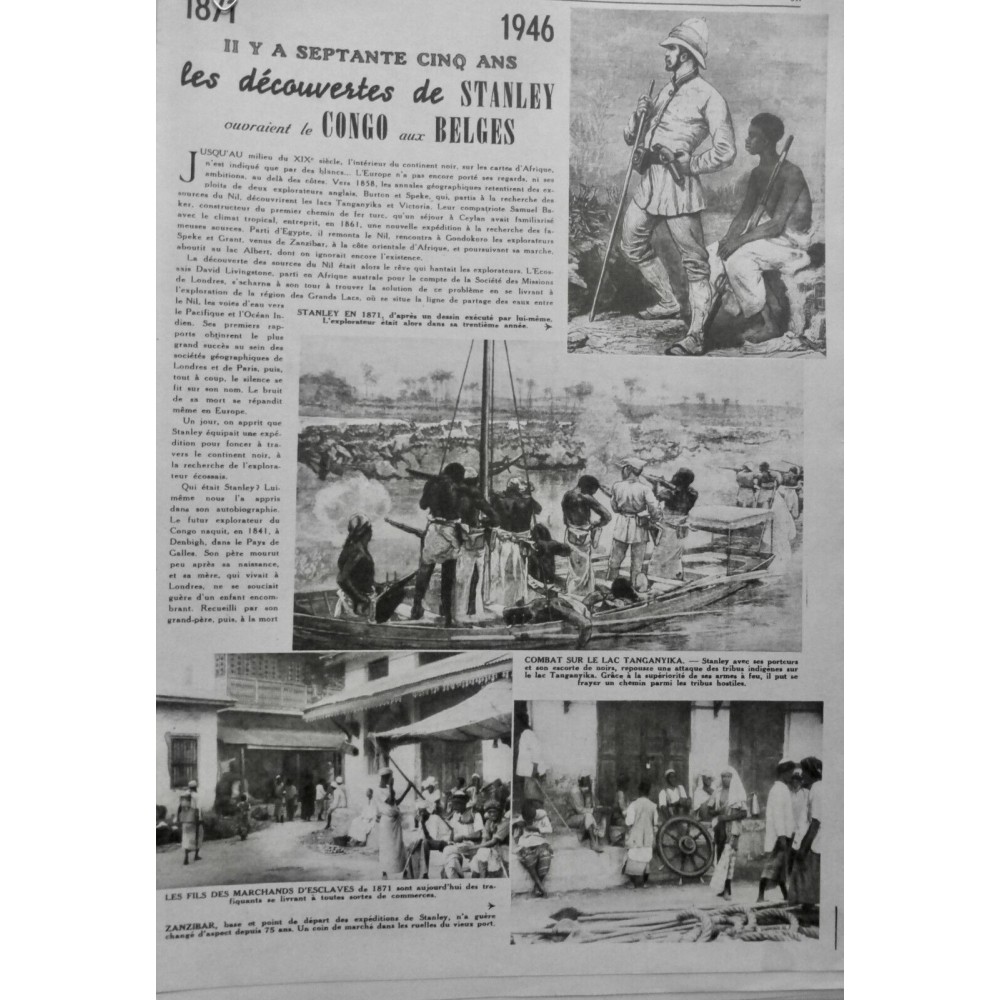 1946 PI CONGO STANLEY DECOUVERTE ZANZIBAR ESCLAVE COMBAT LAC TANGANYIKA