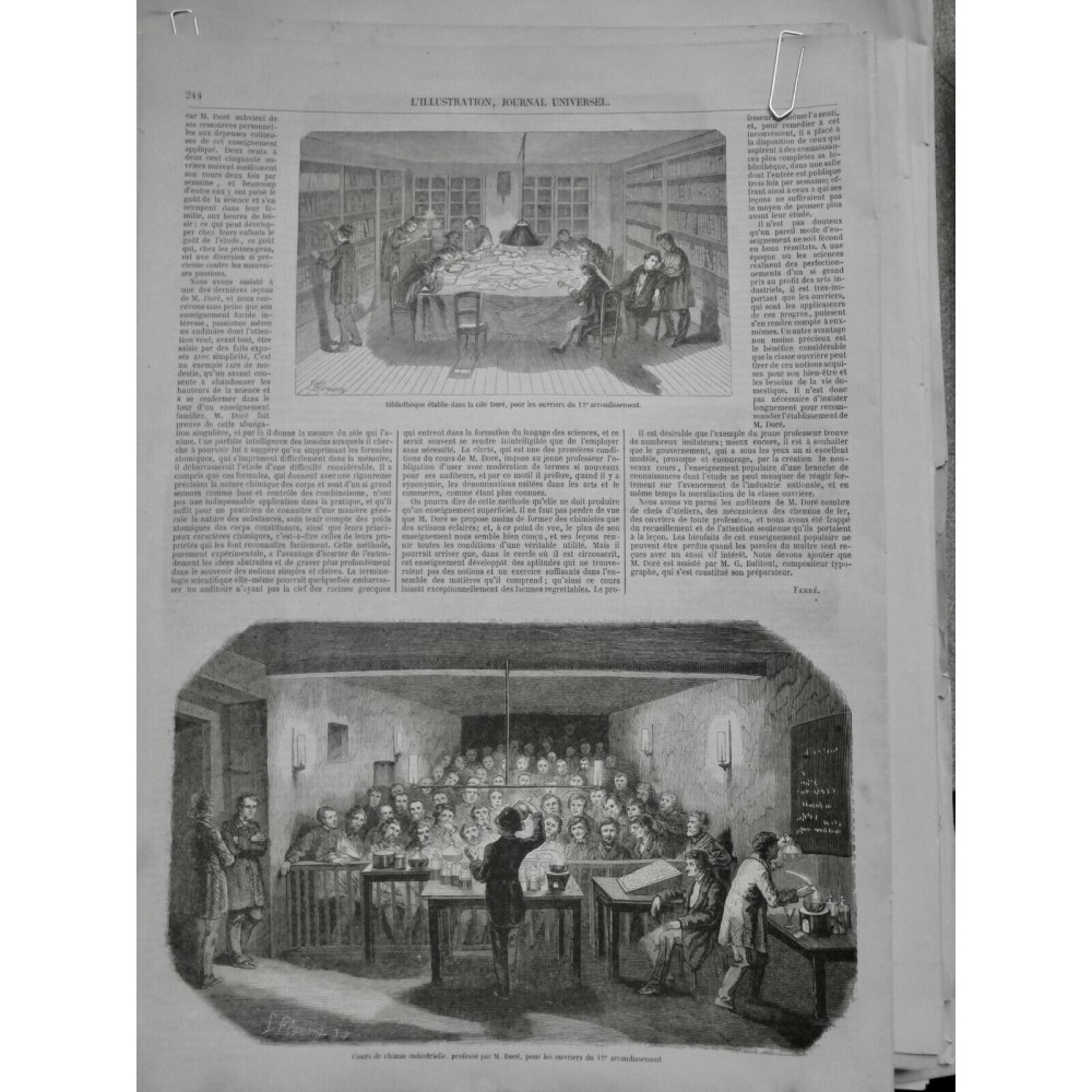 1864 I OUVRIER CITÉ DORÉ BIBLIOTHEQUE COURS CHIMIE INDUSTRIELLE LECTURE LIVRE