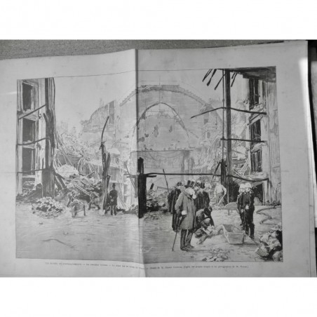 1887 MI OPERA COMIQUE RUINES VICTIME INCENDIE DEBLAIEMENT DEBRIS DESSIN COURTOIS