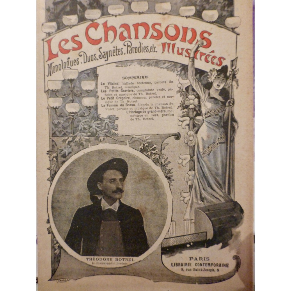 1900 BOTREL CHANSONNIER BRETON PORTRAIT CHANSON ILLUSTREE PAROLE