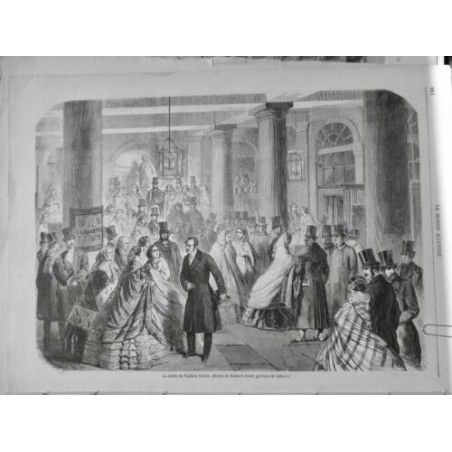 1858 MI OPERA THEATRE ITALIEN FIN SPECTACLE SORTIE FOULE DESSIN JANET