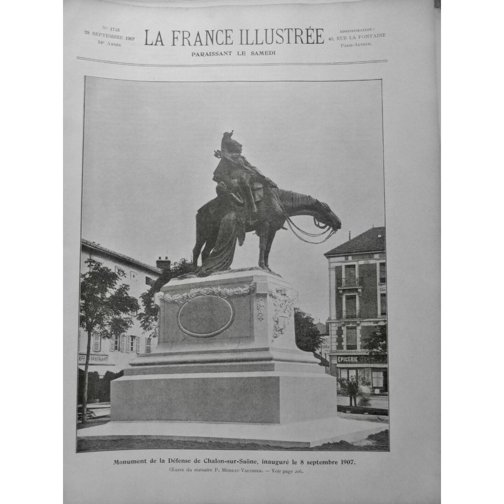 1907 FI MOREAU-VAUTHIER STATUAIRE OEUVRES MONUMENT DEFENSE CHALON /SAONE