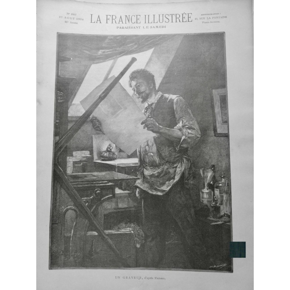 1904 FI GRAVEUR ATELIER PLANCHE ENCRE PAPIER MACHINE TABLEAU MATHEY