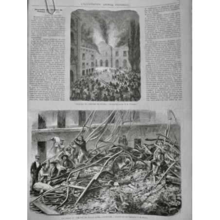 1858 I THEATRE PALMA INCENDIE RUINES VOLCAN ERUPTION FUMEE FLAMME