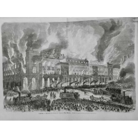 1867 MI LONDRES INCENDIE THEATRE OPERA HAY MARKET SAUVETAGE SECOURS POMPIER