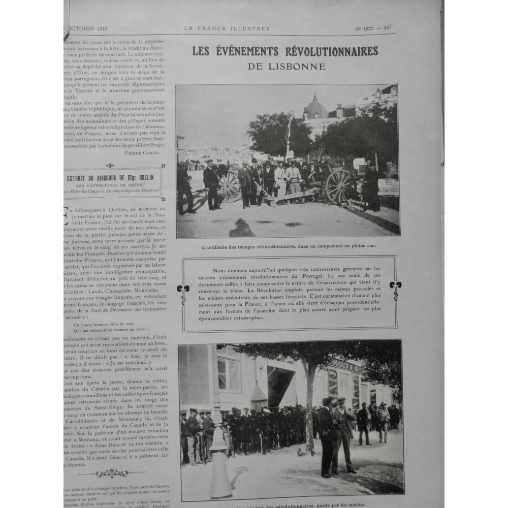 1910 FI PORTUGAL LISBONNE EVENEMENT REVOLUTIONNAIRE ARTILLERIE RUE CAMPEMENT