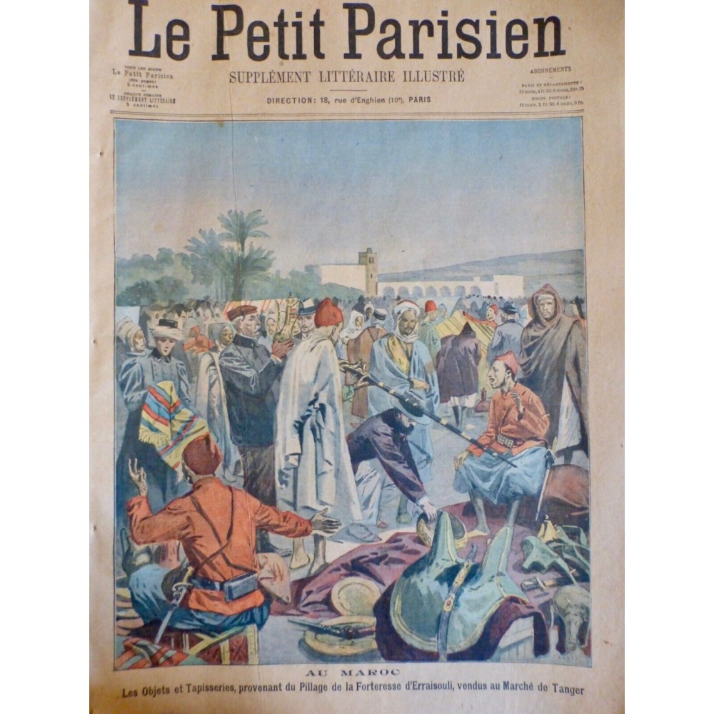 1907 PP MAROC MARCHÉ TANGER OBJET TAPISSERIE PILLAGE FORTERESSE ERRAISOULI