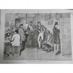 1876 I ETATS UNIS BAR ROOM BUVETTE COMPTOIR BOISSON CARTE FUMEUR