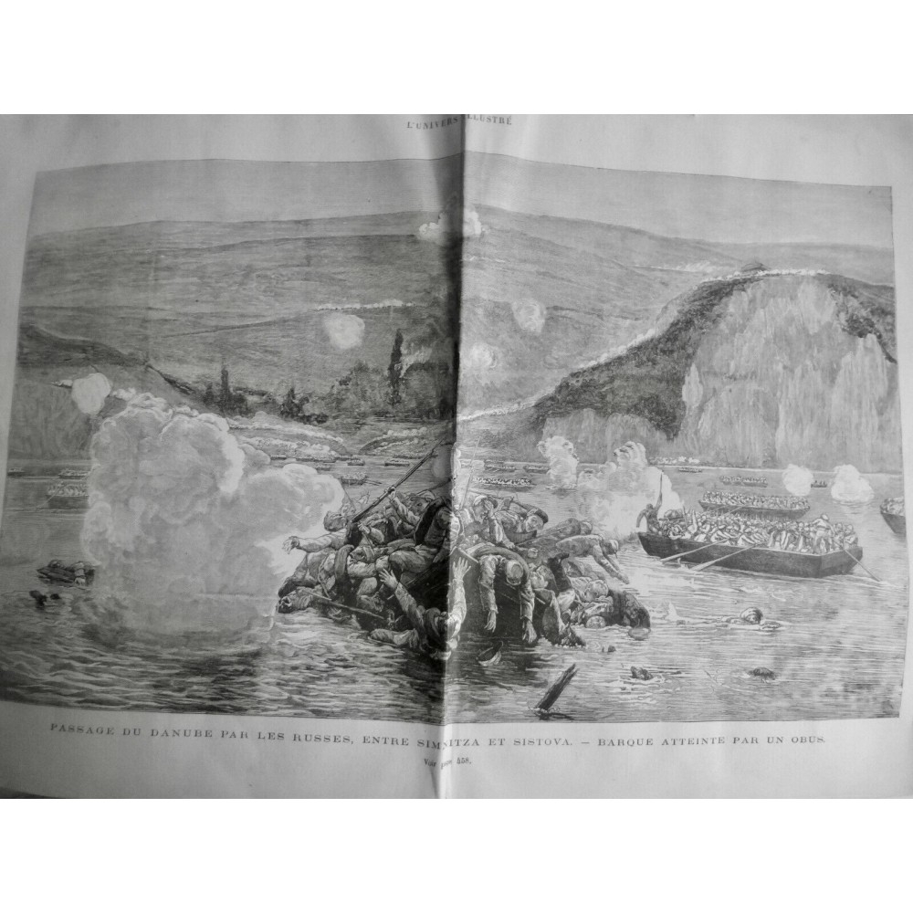 1877 UI RUSSE GUERRE DANUBE PASSAGE SIMNITZA SISTOVA BARQUE PASSAGER OBUS