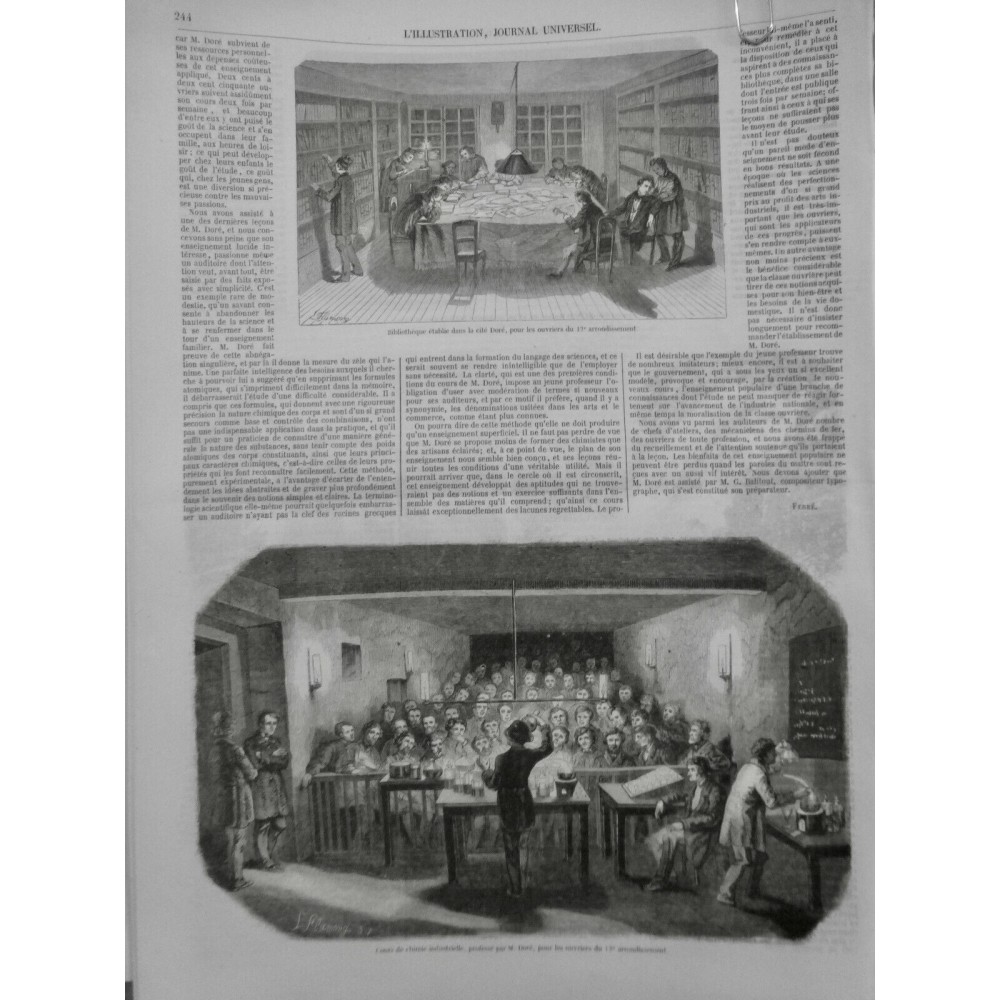 1857 I COURS POPULAIRE CHIMIE PROFESSEUR DORÉ OUVRIER BIBLIOTHEQUE