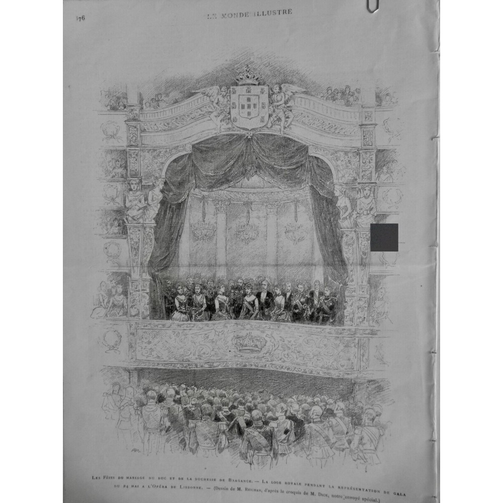 1886 MI ROI REINE PRINCE FÊTE MARIAGE DUC DUCHESSE BRAGANCE LOGE OPERA LISBONNE