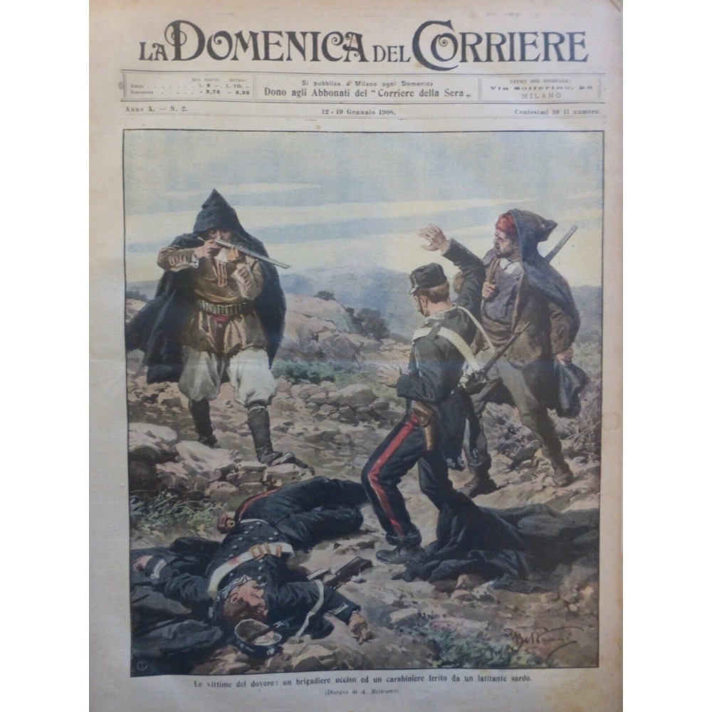 1908 DC VICTIMES DEVOIR BRIGADIER TUÉ CARABINIERE BLESSÉS LATITANT SARDE