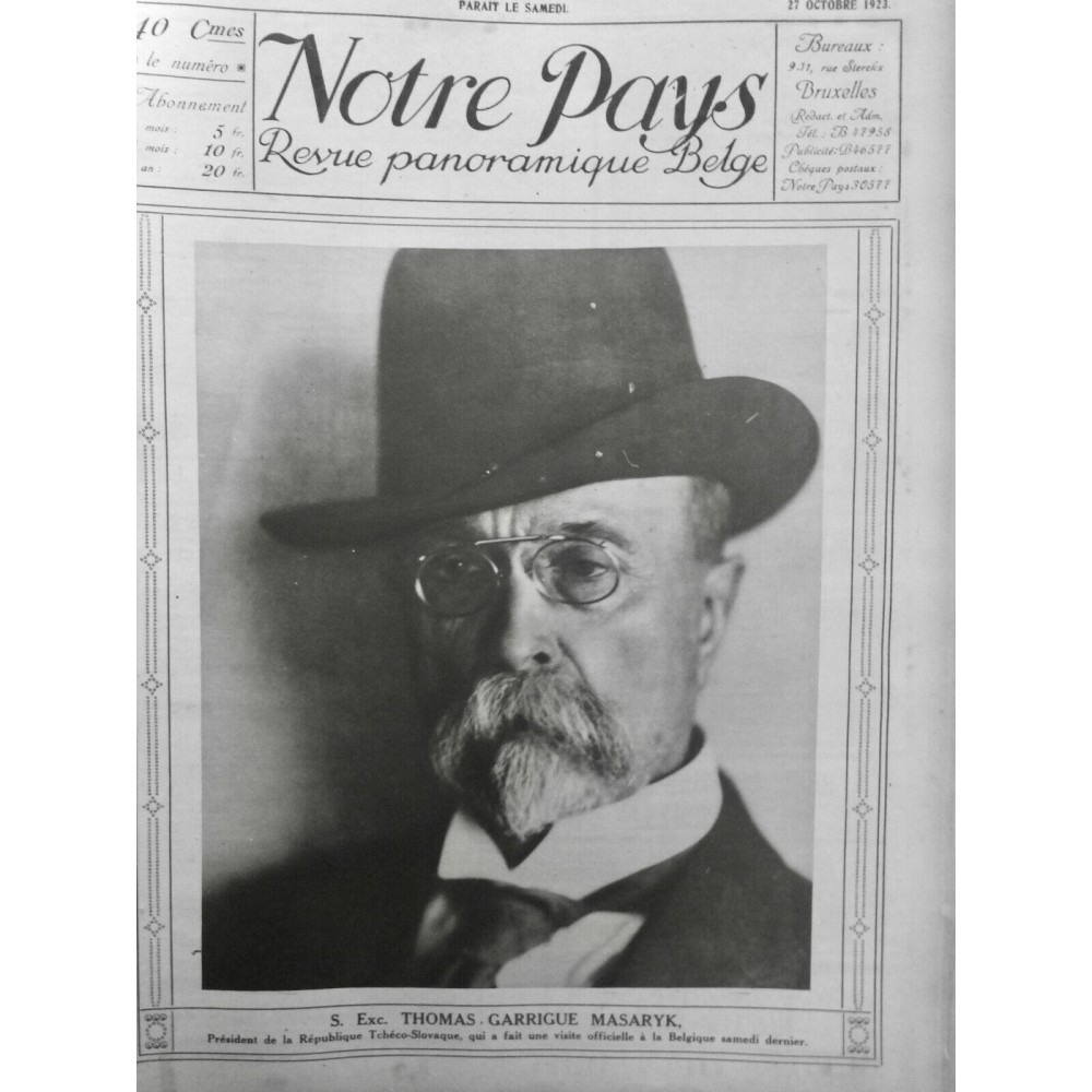 1923 NP THOMAS GARRIGUE MASARYK PRESIDENT REPUBLIQUE TCHECO-SLOVAQUE PORTRAIT