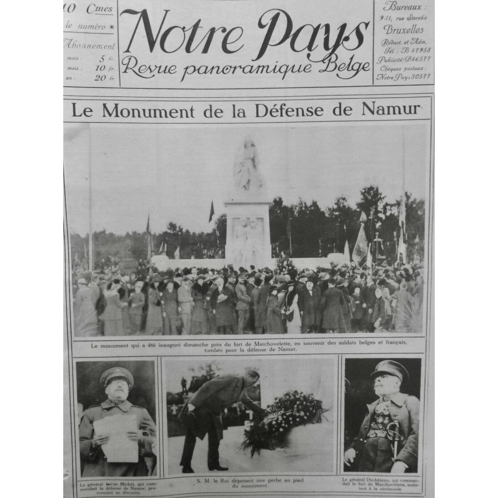 1923 NP MONUMENT DEFENSE NAMUR SOLDAT BELGE FRANCAIS GL MICHEL ROI GERBE FLEUR