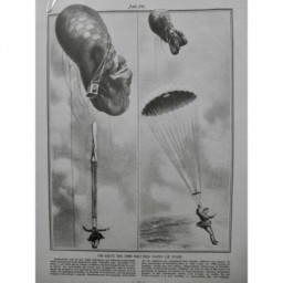 1917 JV PARACHUTE BALLON BOURRASQUE SANGLE SAUT VIDE AERONAUTE ATTERRISSAGE