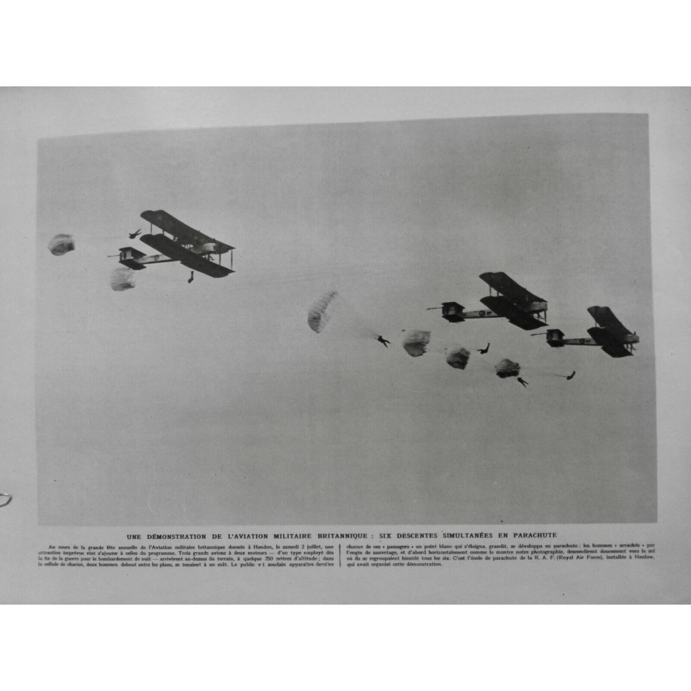 1927 I PARACHUTE AVIATION MILITAIRE BRITANNIQUE AVION SAUT DESCENTE SIMULTANEE